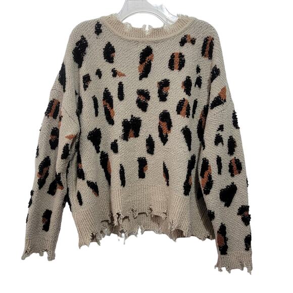 MOD on Trend Womens Cheetah Print Distressed V Neck Sweater Medium - Picture 2 of 6